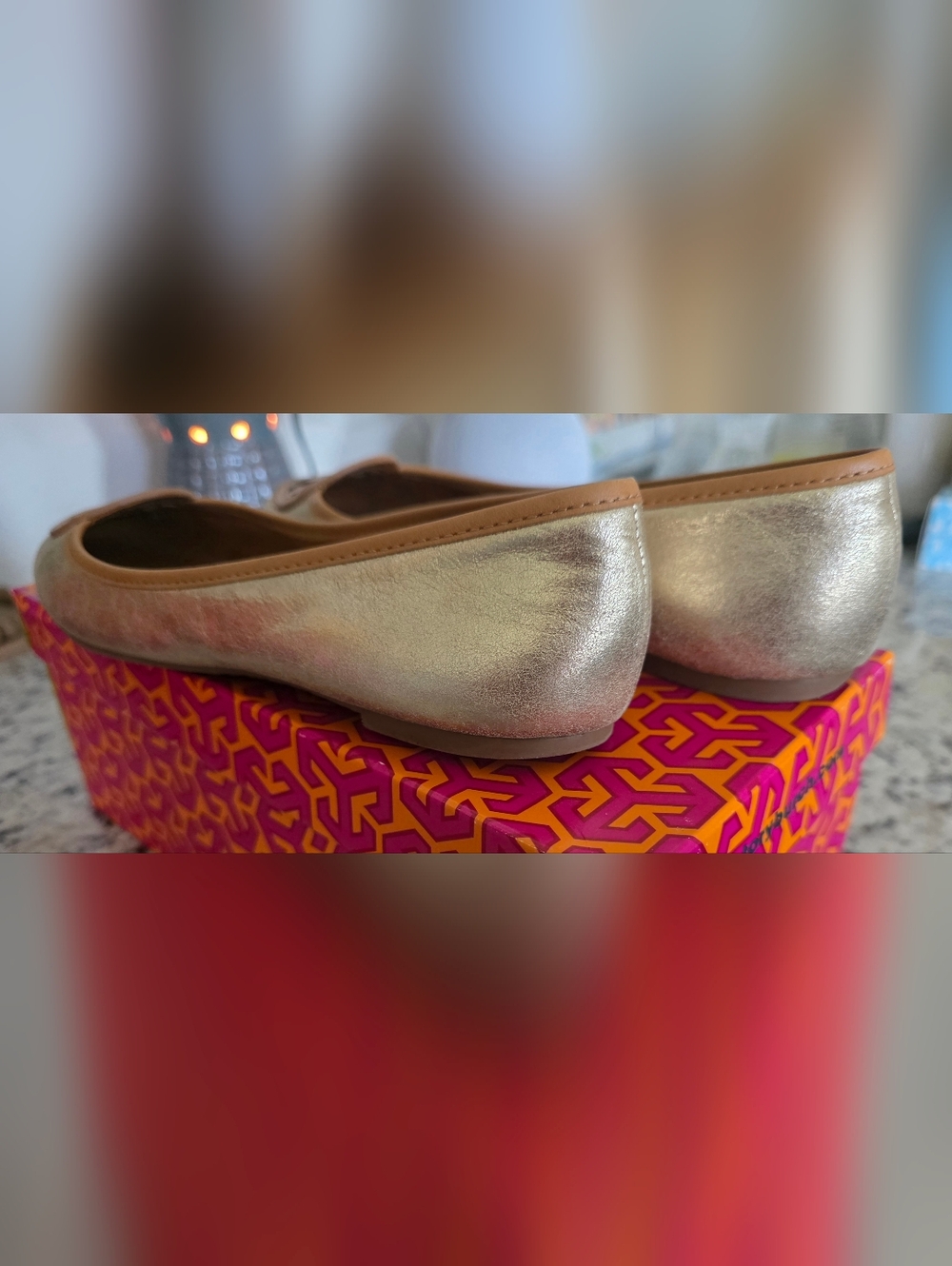 Tory Burch Platinum/Metallic Gold Leather Louisa Ballet Logo Flats - Picture 5 of 11